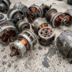 Collection of scrap electric motors and alternators for metal recycling at Copper Plus Recycling Marrickville